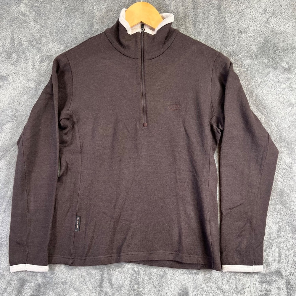Icebreaker 320 1/4 Zip Sweater Womens Small Brown Merino Active Outdoors Hike